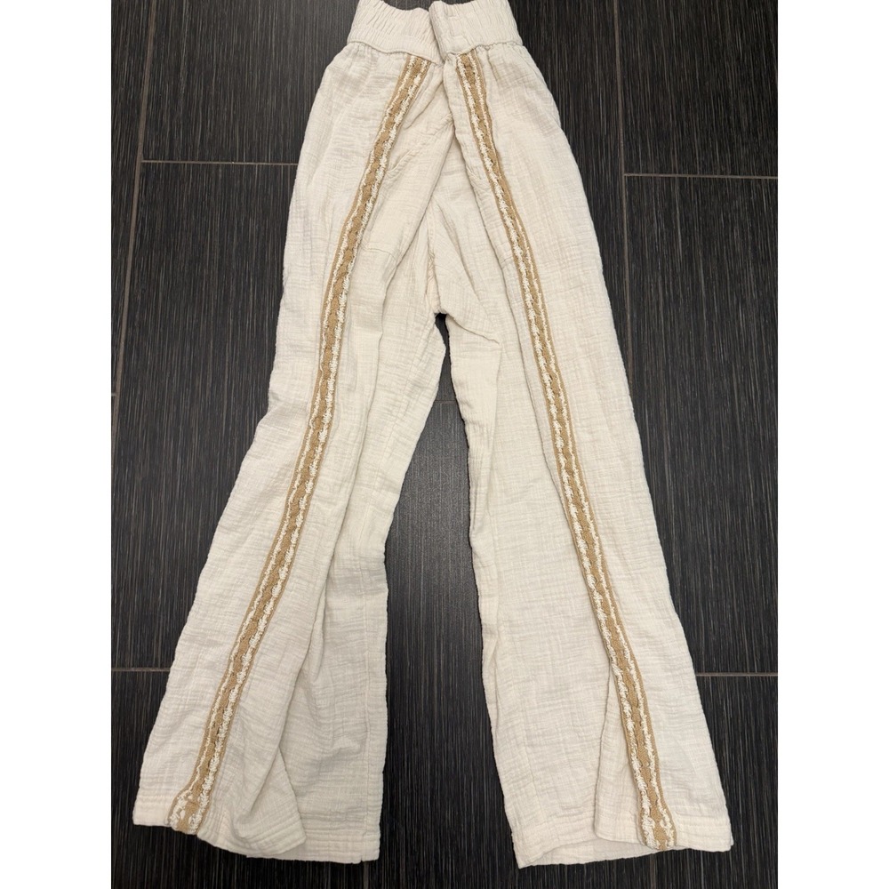 Aerie Summer Reset Wide Leg Cotton Gauze Crochet Lace Trim Pants Sz L Beach Boho